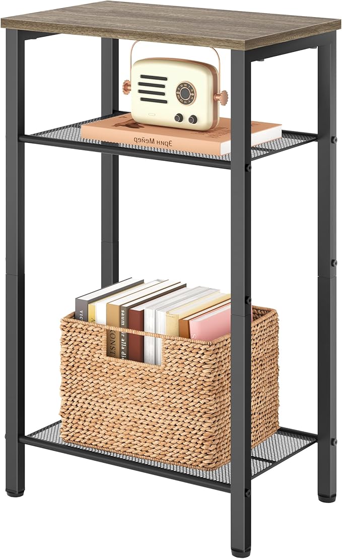 Hoctieon 3 Tier End Table, Telephone Table, Tall Side Table with Storage, Small Nightstand for Small Spaces, Metal Frame, For Living Room, Bedroom, Sofa Couch, Hall, Easy Assembly, Greige