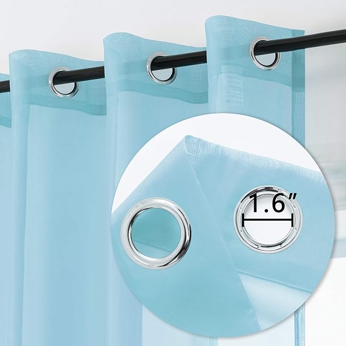 DUALIFE Sky Blue Voile Sheer Grommet Curtains,Look Semi Natural Light Flow Sheer Drapes,Elegant Solid Color Touch Soft Drapes, 52X54 Inch for Living Room Bedroom,Set of 2 Panels Light Baby Blue