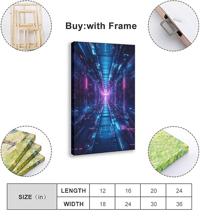 High-Tech Digital Abstract Wall Art – Glowing Geometric Canvas Print – Minimalist Futuristic Aesthetic Home Decor Poster Canvas Artwork Prints Rustic Farmhouse Decorations for Living Room Bathroom Bed