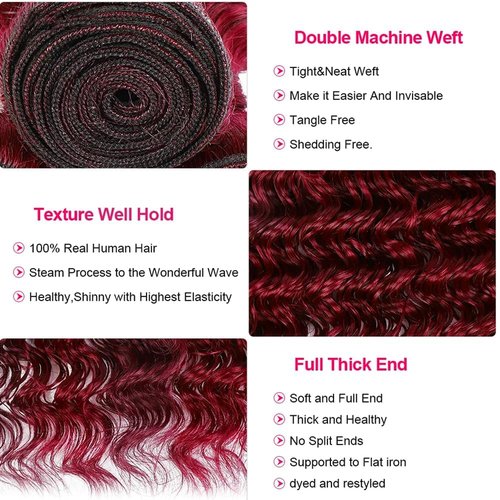 Giginger Brazilian Human Hair Bundles Burgundy 99J Deep Wave Human Hair Bundles 20 22 24 inch Wine Red Unprocessed Virgin Quick Weave Hair for Black Women