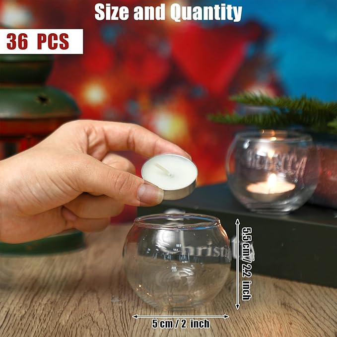 Uiifan 36 Pcs Clear Votive Candle Holder Bulk Glass Tea Lights Round for Wedding 1.97'' x 2.17'' Candle Jars Holder for Wedding Table Centerpiece Party Birthday Home Decoration