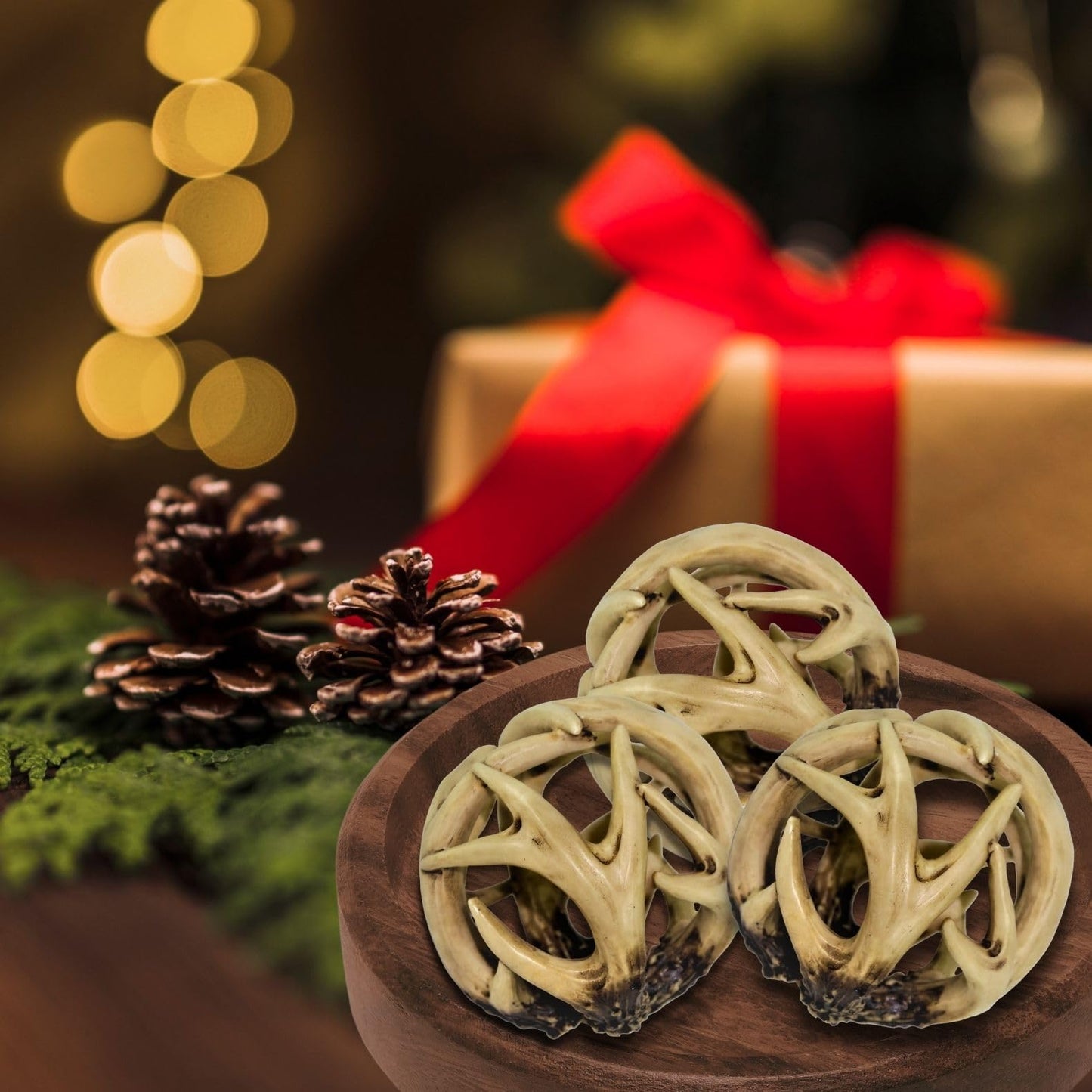 BestGiftEver Decorative Entwined Spherical Rattan Antler Ball 4.25" -Log Cabin Table Centerpiece Decoration"