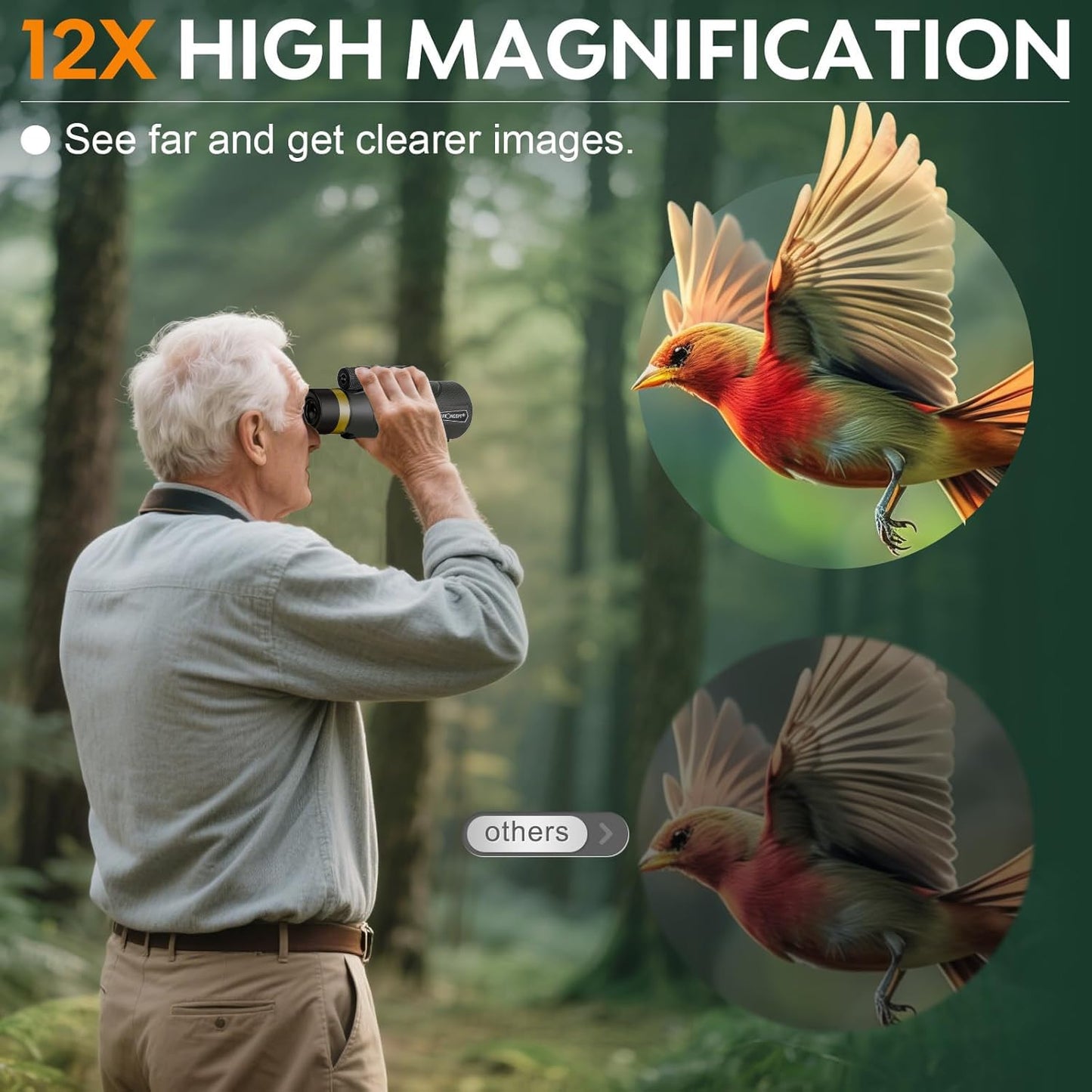 Birthday Gifts for Men Dad Husband Him, 12x60 Monocular Telescope with Smartphone Holder & Upgraded Tripod, High Powered SMC & BAK4 Scope, Gifts for Christmas, Outdoors Hiking Gifts