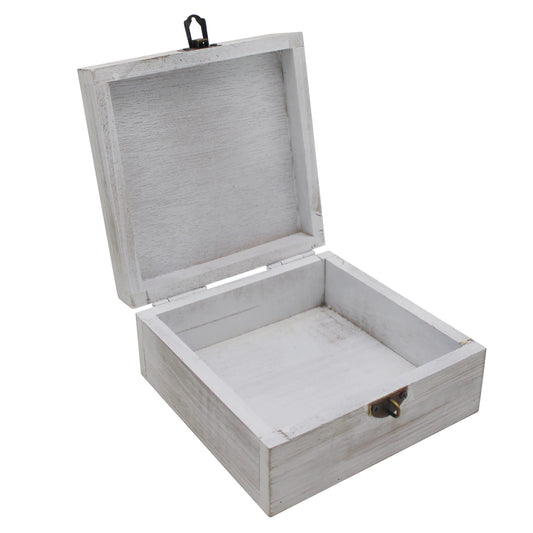 CVHOMEDECO. Rustic Wooden Decorative Box Vintage Wood Storage Box with Lid and Hinged Square Stash Boxes for Photos, Jewelry, Keepsake and Gifts. White