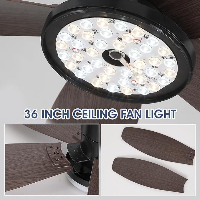 Ceiling Fans with Lights-36 Low Profile Ceiling Fan with Light and Remote/APP Control,Flush Mount,DC Reversible,LED Dimmable Modern Ceiling Fans for Bedroom,Indoor/Outdoor Patio Use(Brown)