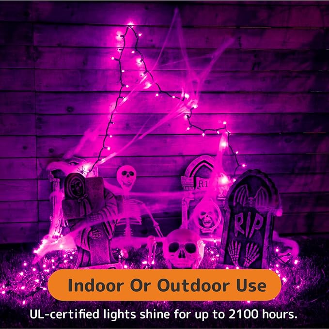 PREXTEX 100 Count Purple Halloween Lights - 20 ft Fairy String Lights with Black Wire - Violet Indoor and Outdoor Mini Light for Halloween Parties, Christmas Holiday Decorations, Fences and Patios