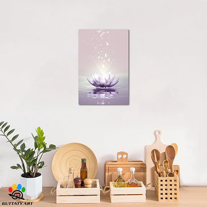 Zen Canvas Wall Art, White Lotus Flower Bloom in Water Wall Poster, Lotus Flower Canvas Art Print, Calm Relax Picture, Modern Framed Spiritual Home Artwork for Bathroom Spa Yoga Decor 32x48 inch