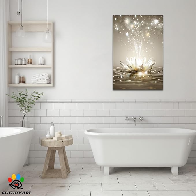 Zen White Lotus Flower Canvas Wall Art, Lotus Floral Pictures Wall Print, Spiritual Water Lily Canvas Prints, Lotus Bloom on Water Poster, Zen Meditation Spiritual Artwork for Yoga Spa Room 28x40 inch