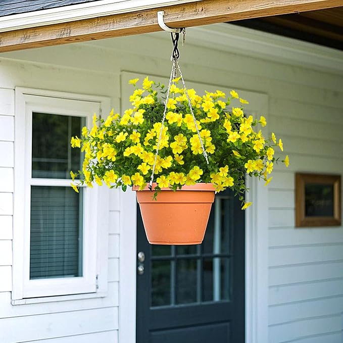 Outdoor Artificial Flowers UV Resistant & Fade Proof, 12 Pack Realistic Fake Flowers for Garden, Patio, Lawn Decor - Weatherproof Plastic Plants(Yellow)