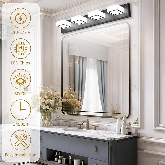 Ralbay Black Bathroom Vanity Lights 30inch Metal Acrylic LED Modern Bathroom Wall Lighting Fixtures Over Mirror Matte Black (White Light 6000K, Non-dimmable)