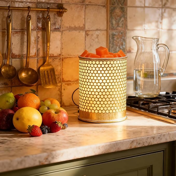 ASAWASA Metal Wax Melt Warmer Wax Warmer for Scented Candle Wax Melter for Warming Scented Candles and with to Freshen Room Spa Home Office (Honeycomb)