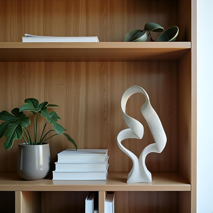 15" Modern Abstract Ribbon Decorative Sculpture, Knot Sculptures,Home Decor,Coffee Table Statues,Dining Living Room Desk Decor（Milky White）