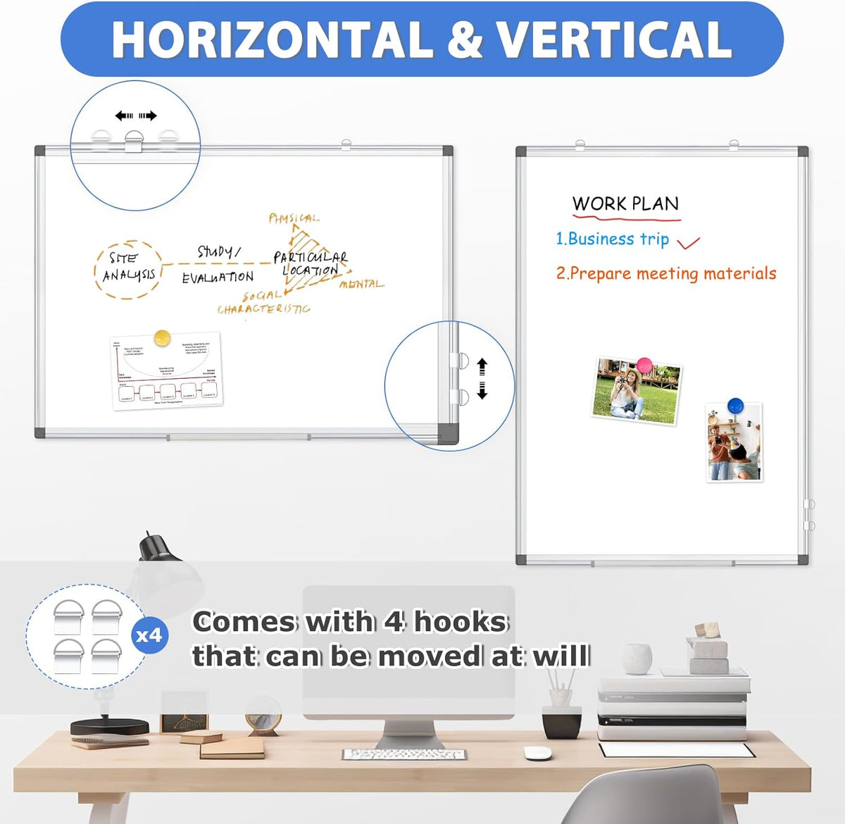 WALGLASS 2 Pack Large White Board, 72" x 40" Double-Sided Dry Erase Board Whiteboard for Wall, Hanging Mounted Whiteboard Silver Aluminium Frame for Home, School, Office