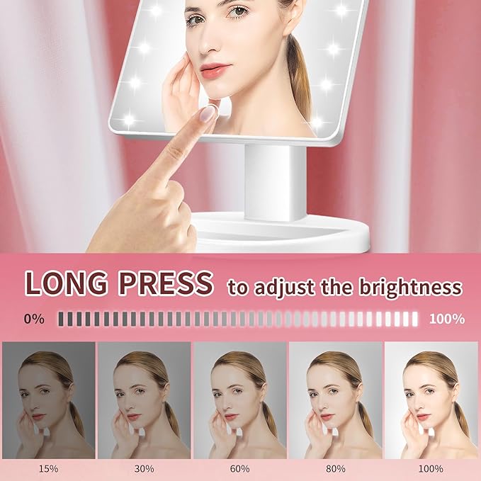 KOOKIN Lighted Vanity Makeup Mirror 16 Led Lights 180 Degree Rotation Lighted Makeup Mirror Touch Screen Adjusted Brightness Desk Mirrors USB Dual Supply Bathroom Light Up Makeup Mirrors (White)