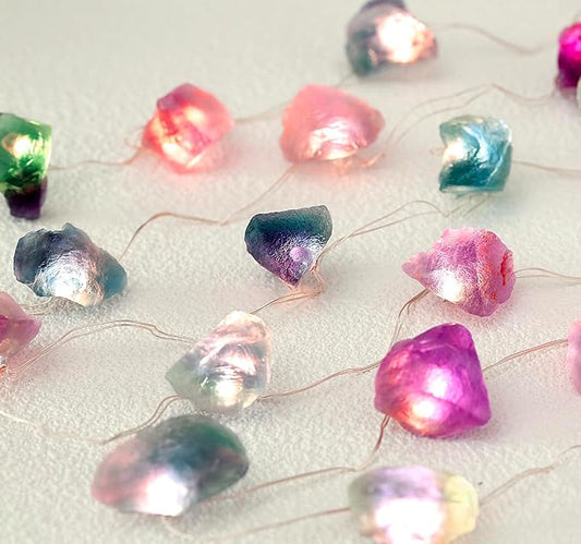 Nature Colorful Fluorite String Lights 6.5 FT 20 LED String Lights for Bedroom USB/Battery Operated Sea Glass Crystal Decor Perfect Decorative Lights for Bedroom Sea Glass Christmas Tree Kit
