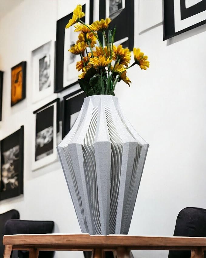 Aether Gray Vase – Modern Architectural Design | Eco-Friendly Home Decor (Primary color:Brown;)