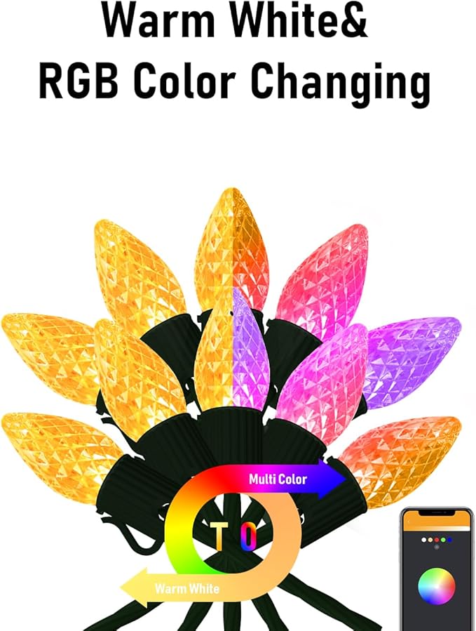 Smart C9 LED Christmas Lights Outdoor, 118 FT 150 LED C9 String Lights App Control 105+ Modes Waterproof Connectable RGB Color Changing Christmas Tree Lights for Outside Roofline Patio Home Xmas Decor