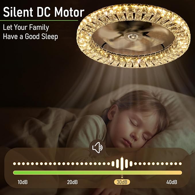 RGB Ceiling Fans with Lights, 22" Low Profile Ceiling Fan with Light,Smart Bladeless LED Fan Light with Remote/APP Control,Black Ceiling Fan for Bedroom