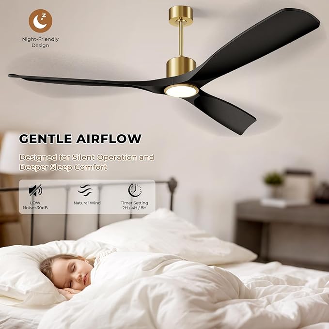 Ceiling Fan with Light and Remote Control, 52" Outdoor Ceiling Fan for Patios, Bedrooms & Living Rooms - Matte Black & Gold