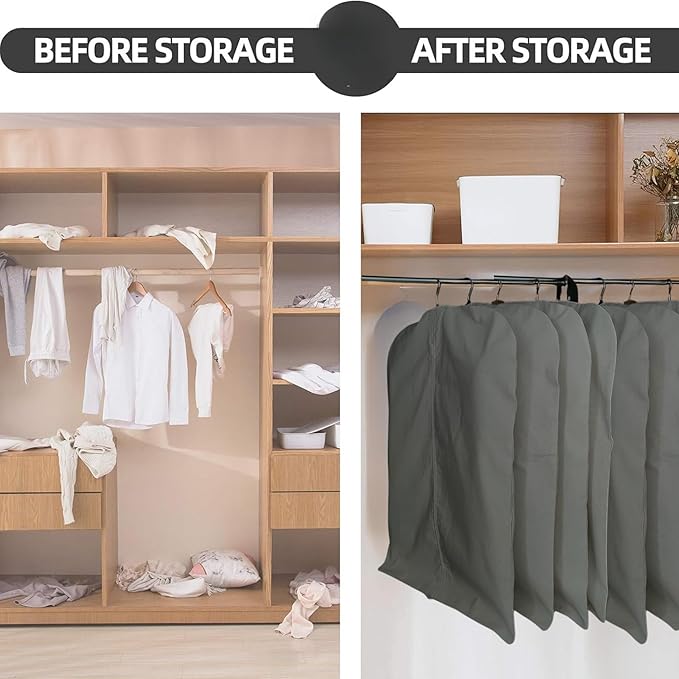 Garment Bag for Hanging Clothes – Organic Cotton Suit & Coat Cover with Zipper | Breathable Closet Organizer for Travel & Storage (Medium (24"x40"), Gray)