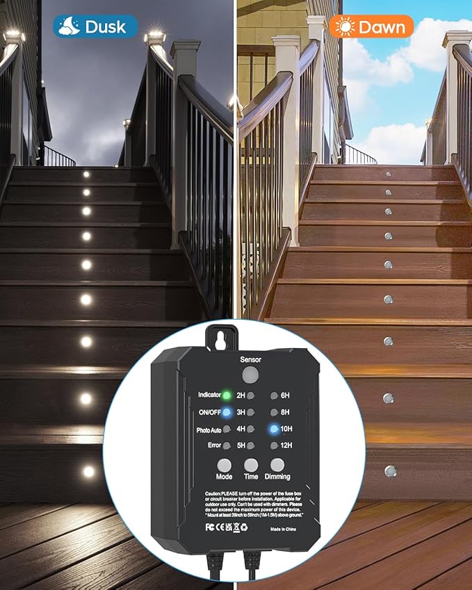 HIBOITEC Low Voltage Deck Lights Kit with Transformer Dimmable Timer and Photocell Sensor Outdoor Recessed LED Deck Lighting IP67 Waterproof 4000K for Stair Step Outdoor Garden Yard 22Pack