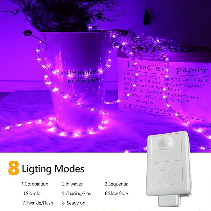 50ft 360 LED Rope Lights Outdoor, Connectable and Flexible Tube Lights with 8 Modes, Waterproof Indoor Outdoor LED Rope Lighting for Deck, Garden, Pool, Patio, Indoor Outdoor Decorations (Purple)