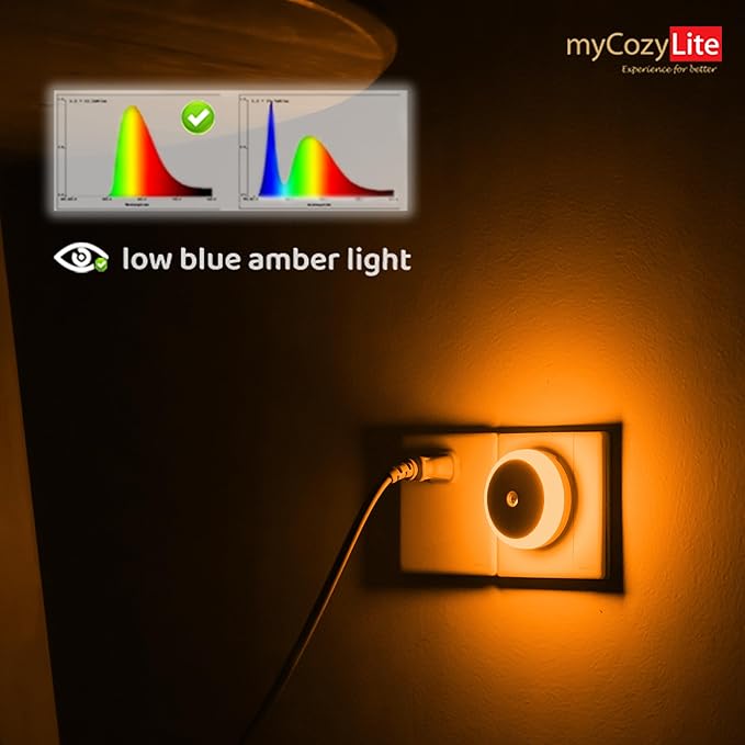 Amber Night Light Plug in, Dusk to Dawn Sensor, Blue Light Blocking, Automatic Nightlight, Energy Efficient, 2 Pack LED Night Lights Plug into Wall, for Bathroom, Bedroom, Kitchen, Hallway, Stairway