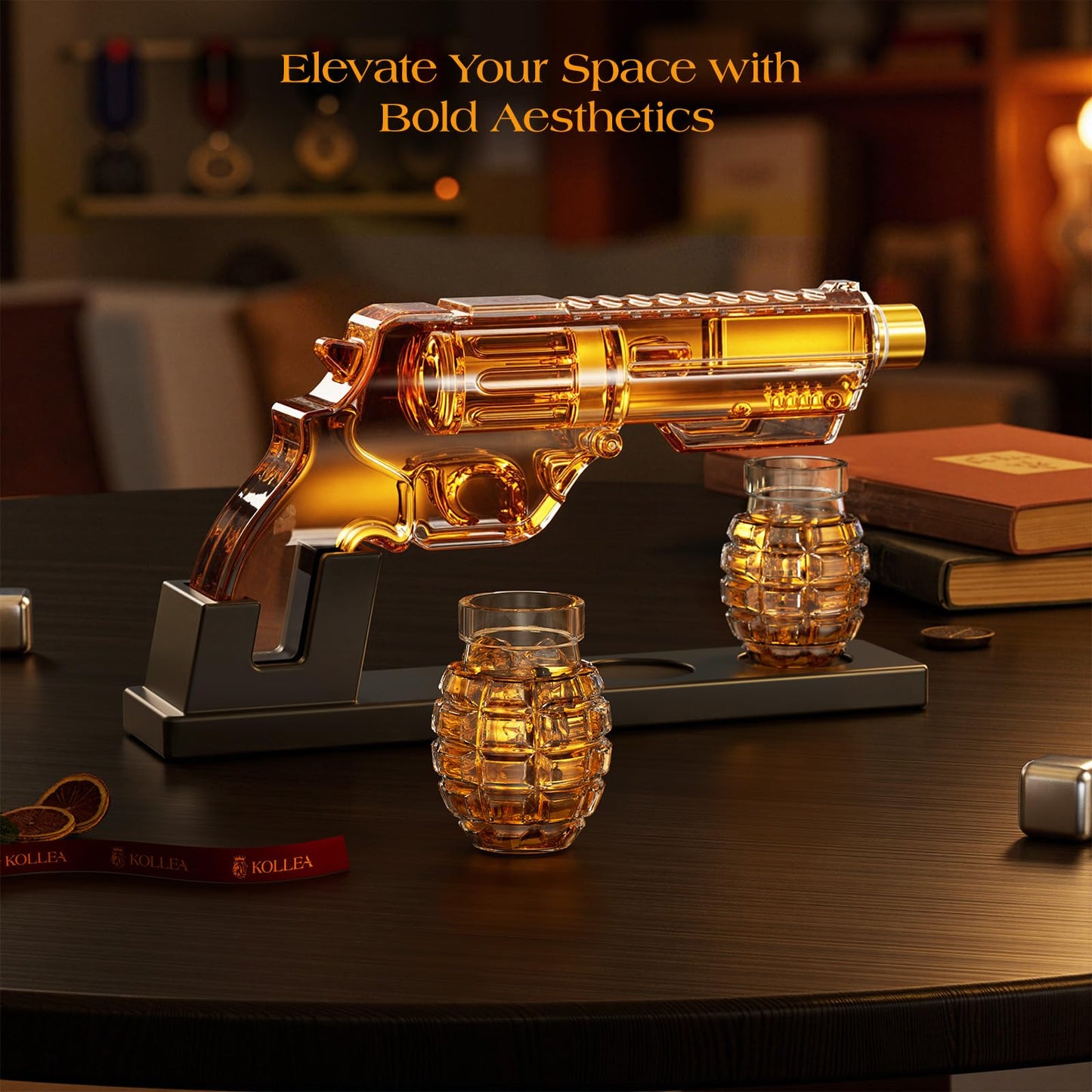 Kollea Whiskey Decanter Set with Grenade-Shaped Shot Glasses, Anniversary Birthday Gifts for Men Who Have Everything, Holiday Whiskey Gifts for Men, Father, Husband, Boyfriend & Military Enthusiasts