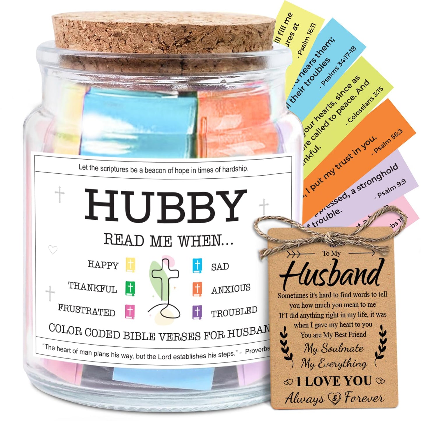 NewEleven Gifts For Husband - Husband Birthday Gift, Christian Gift For Him, Husbands - Anniversary Present For Him Hubby From Wife, Her - Decorative Glass Scripture Jar With 92 Bible Verse