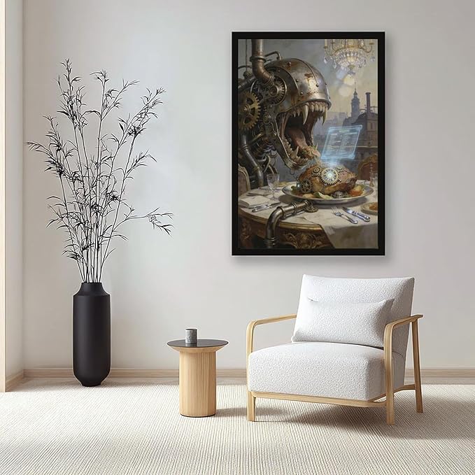 Framed Steampunk Fantasy Wall Art for Living Room And Dining Room Vintage Industrial Decor 24x36in