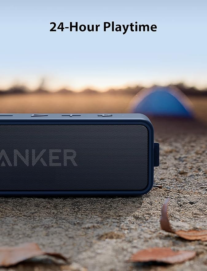 Anker Soundcore 2 Portable Bluetooth Speaker with Stereo Sound, Bluetooth 5, Bassup, IPX7 Waterproof, 24-Hour Playtime, Wireless, Speaker for Home, Outdoors, Travel- Navy Blue