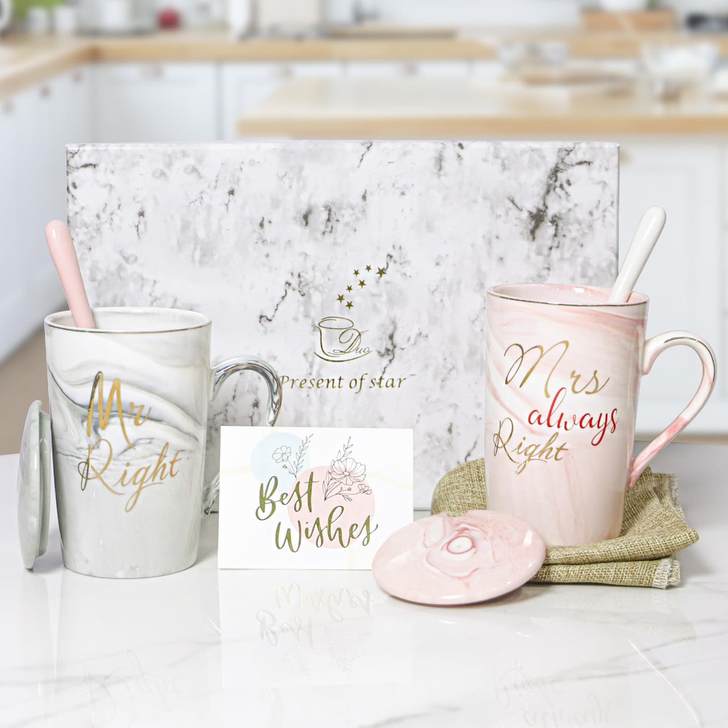Mr and Mrs Gifts, Engagement Anniversary Wedding Gifts for Couple Newlyweds, Couple Mugs Set 14oz, Christmas Valentines Bridal Shower Presents for Bride Him Her (Type 3)
