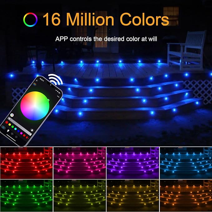 Sumaote LED Recessed Deck Light Kits-10 Pack φ31mm WiFi Bluetooth Smart Control Low Voltage RGBW Deck Lights Outdoor IP67 Waterproof for Steps, Floors, Yard, Path Decor