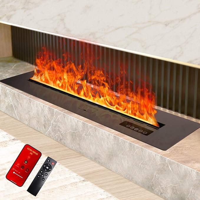 3D Water Vapor Fireplace Smart APP Electric Flame Decoration Steam Fireplace Humidifier for Office, Home, Hotel,Restaurant(Color,59")