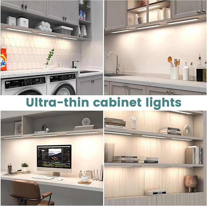 MYPLUS LED Under Cabinet Lighting Kit 5 CCT, 9W, 1500 Lumens, 12 Inch Light Bars, Bluetooth Plug-in Under Counter Lights for Kitchen Pack of 5