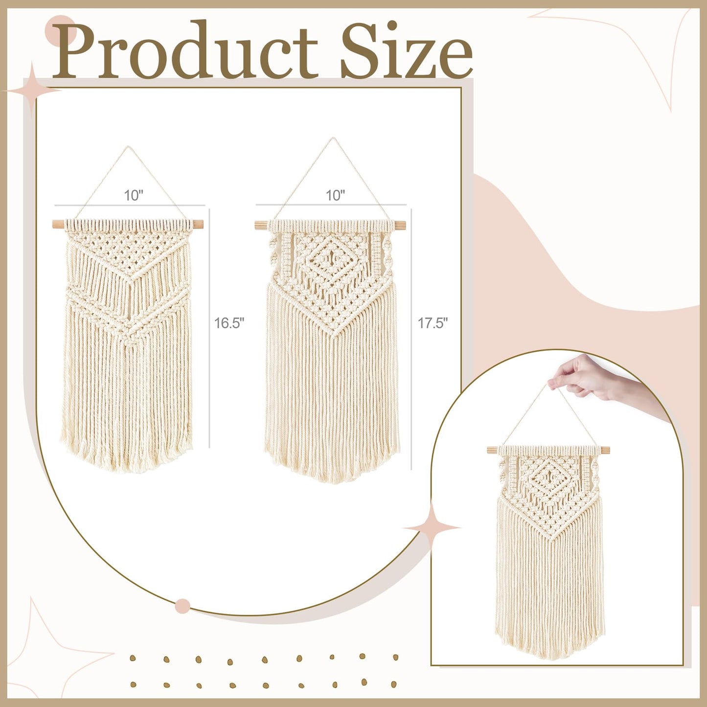 Dahey Small Macrame Wall Hanging 2 Pcs Woven Tapestry Wall Art Decor - Beautiful for Boho Home Bedroom Dorm College Classroom Decor, Apartment, Nursery, Party Decorations, 16.5" L x 10"" W and 17.5""x 10""W"
