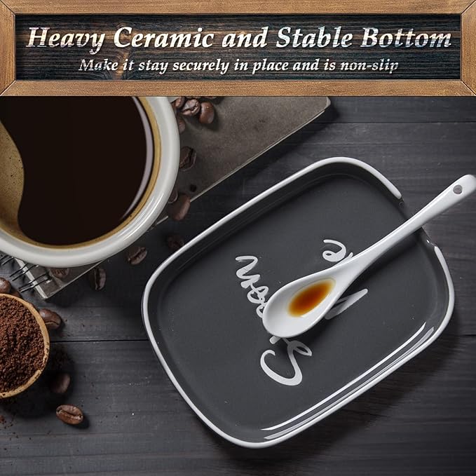 Ceramic Spoon Rest for Stove Top, DAYYET Large Spoon Holder for Kitchen Counter, Coffee Spoon Rest, Heat-Resistant Cooking Utensil Rest, Kitchen Decor, Gray