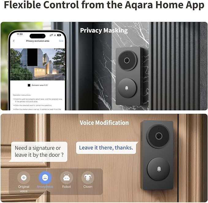 Aqara Smart Doorbell Camera G410 with Chime, 2K, HomeKit Secure Video, 2-Way Audio, Built-in Matter Hub, Wireless/Wired, Supports Apple Home, Alexa, Google, Home Assistant, 2.4G/5GHz Wi-Fi, Gray