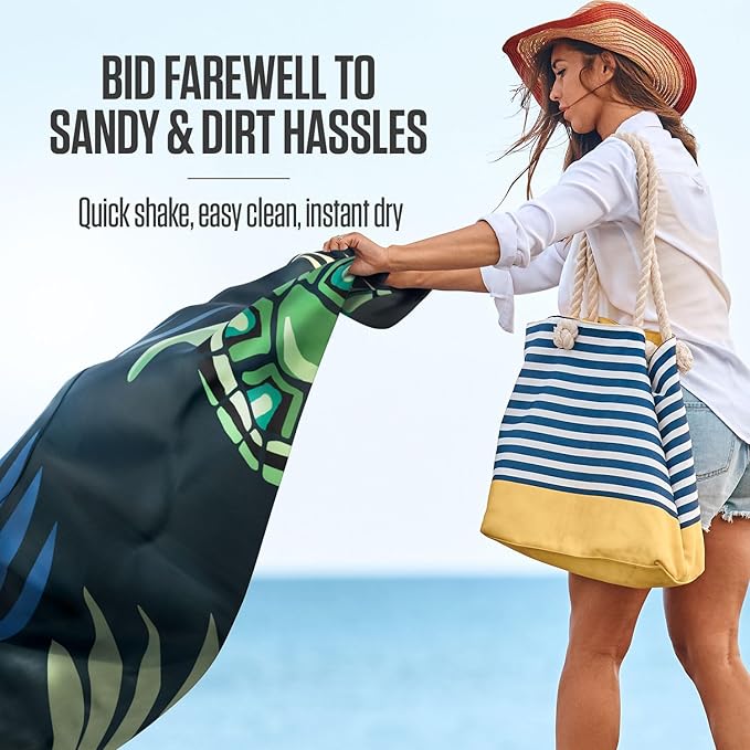 VENTURE 4TH Family-Size Beach Blanket: Sandproof, Waterproof, Lightweight & Compact. Includes Stakes and Carry Bag. 7x8 feet XL Navy Turtle