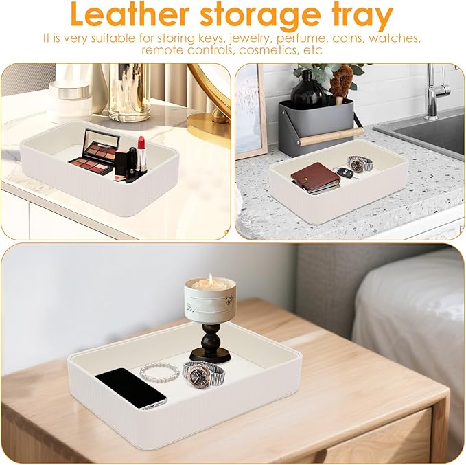Nightstand Organizer Tray PU Desk Catchall Tray for Cologne, Perfume, Keys, Wallet, Phone, Watch, Jewelry & Sunglasses