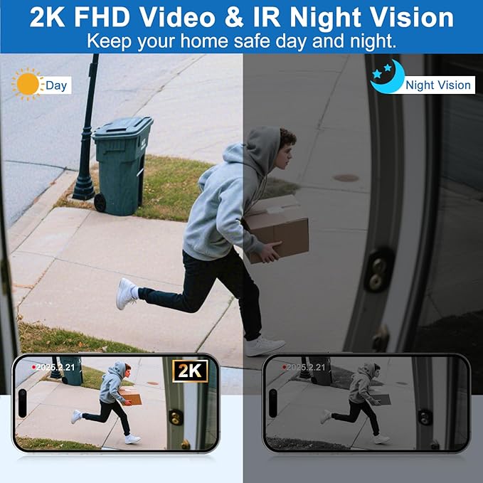 Doorbell Camera Wireless, Head-to-Toe Video - No Subscription Required,2K HD Live View, Two-Way Talk,Smart Video Doorbell with Chime,Battery Powered,Motion Alerts,Works with Alexa &Google(2.4G WiFi)