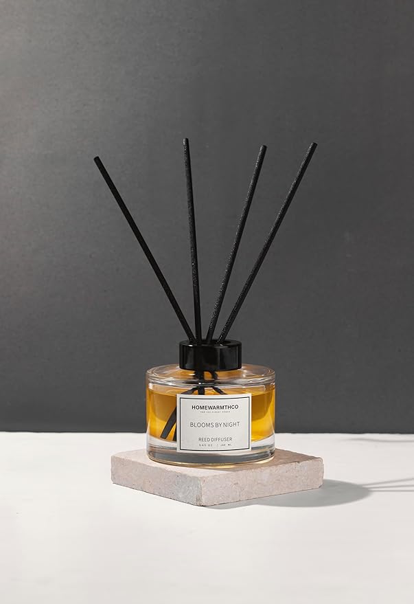 Blooms by Night (Patchouli & Sandalwood) Reed Diffuser Set - Luxury Fragrance Reed Diffusers for Home, Office & Bathroom Décor - Long-Lasting Scent with Non-Toxic Oils (5.63 oz)