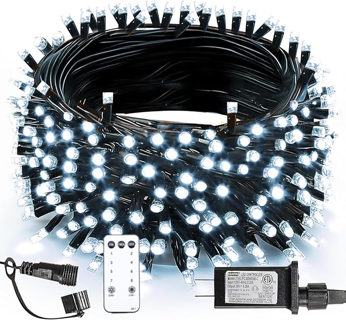 200L Christmas String Lights with Cool White Bulbs, 66FT Connectable String Light, 8 Lighting Modes with Green Wire for Garden, Tree, Patio Decor Christmas Decoration