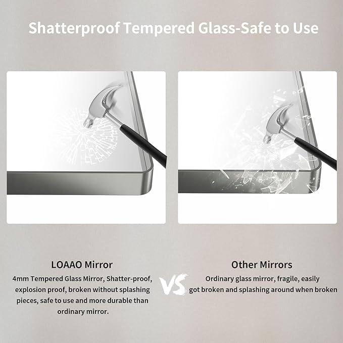 LOAAO 30X36 Inch Brushed Nickel Bathroom Mirror, Rounded Rectangle Silver Metal Frame Mirror, Brushed Nickel, Anti-Rust, Shatter Proof, Hangs Horizontally or Vertically