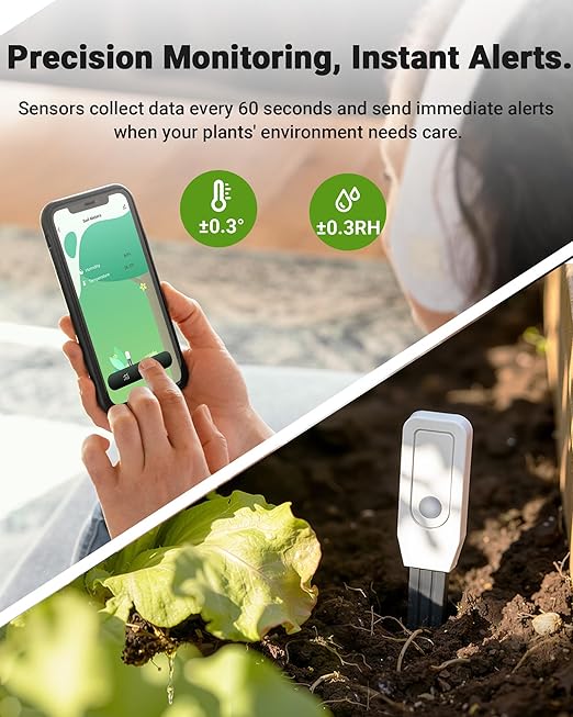 Smart WiFi Soil Moisture Meter for Plants, 2-in-1 Sensor with App Alerts | Monitor Moisture & Temperature Remotely, Real-Time Data for Indoor/Outdoor Gardening, Houseplants Care