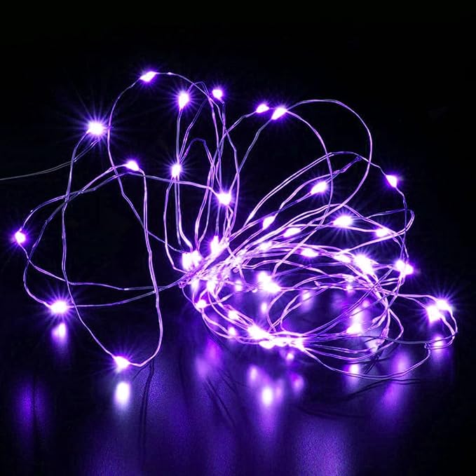 Aogist 24 Pack Fairy Lights 3 Modes 7ft 20 LED Waterproof,Battery Operated Silver Wire Firefly Starry Moon Mini String Lights for Mason Jars Christmas DIY Crafts Wedding Party Bedroom,Purple
