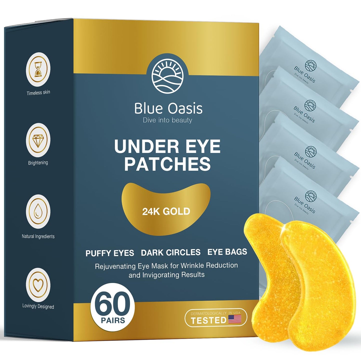 Under Eye Patches for Puffy Eyes and Dark Circles â 24k Gold Under Eye Mask Patches for Puffiness, Beauty & Personal Care Products â Under Eye Masks 60 Pairs Gold Under Eye Patches for Puffy Eyes