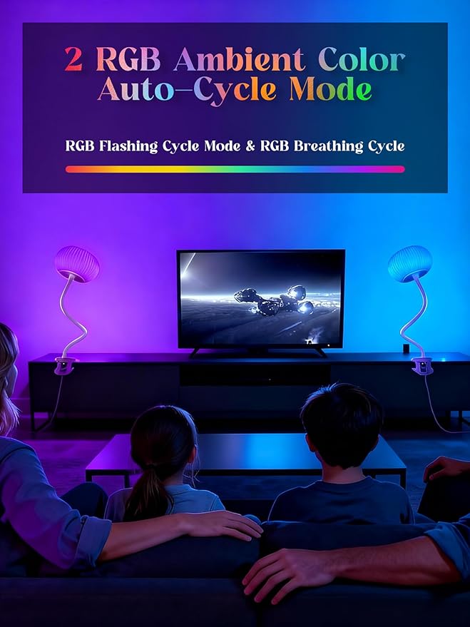 Clip on Light, 10 RGB Colors & Warm White Desk Lamp with Clamp, 10 Brightness Reading Light, Night Lamp, Bedside Lamps, USB Adapter Clip on Lamp for Bedroom/Headboard/Bed/Bedside