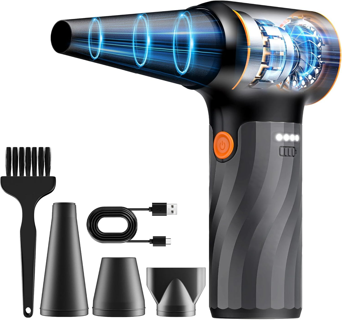 Compressed Air Duster, 260000RPM Cordless Electric Air Blower with Brushless Motor- 3-Speed Adjustable, Replaces Compressed Air Cans for Keyboard, Computer & Outdoor Cleaning
