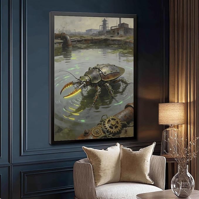 Framed Industrial Fantasy Wall Art for Living Room TV Wall Post Apocalyptic Style Home Decor 12x18in